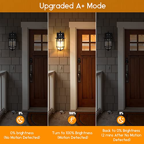 Set Of 2 Motion Sensor Outdoor Wall Lantern Dusk To Dawn Waterproof Exterior Wall Sconce With Seeded Glass Black Wall Mount Light Fixture For Porch Doorway Garage, E26 Socket, Motion Activated #TOP3
