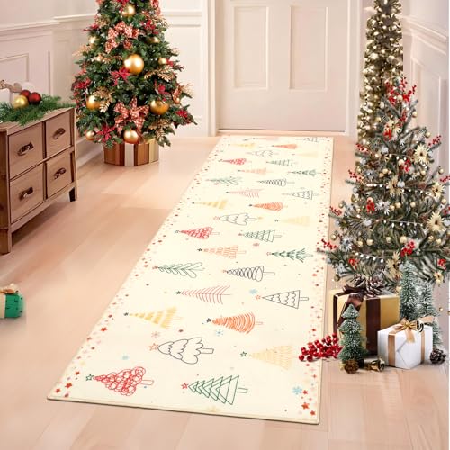 TUKDAK, Tappeto runner di Natale per corridoio 60x180cm, tappeto antiscivolo per ingresso, runner natalizio, tappeto a pelo basso lavabile per soggiorno, camera da letto, lavanderia, cucina