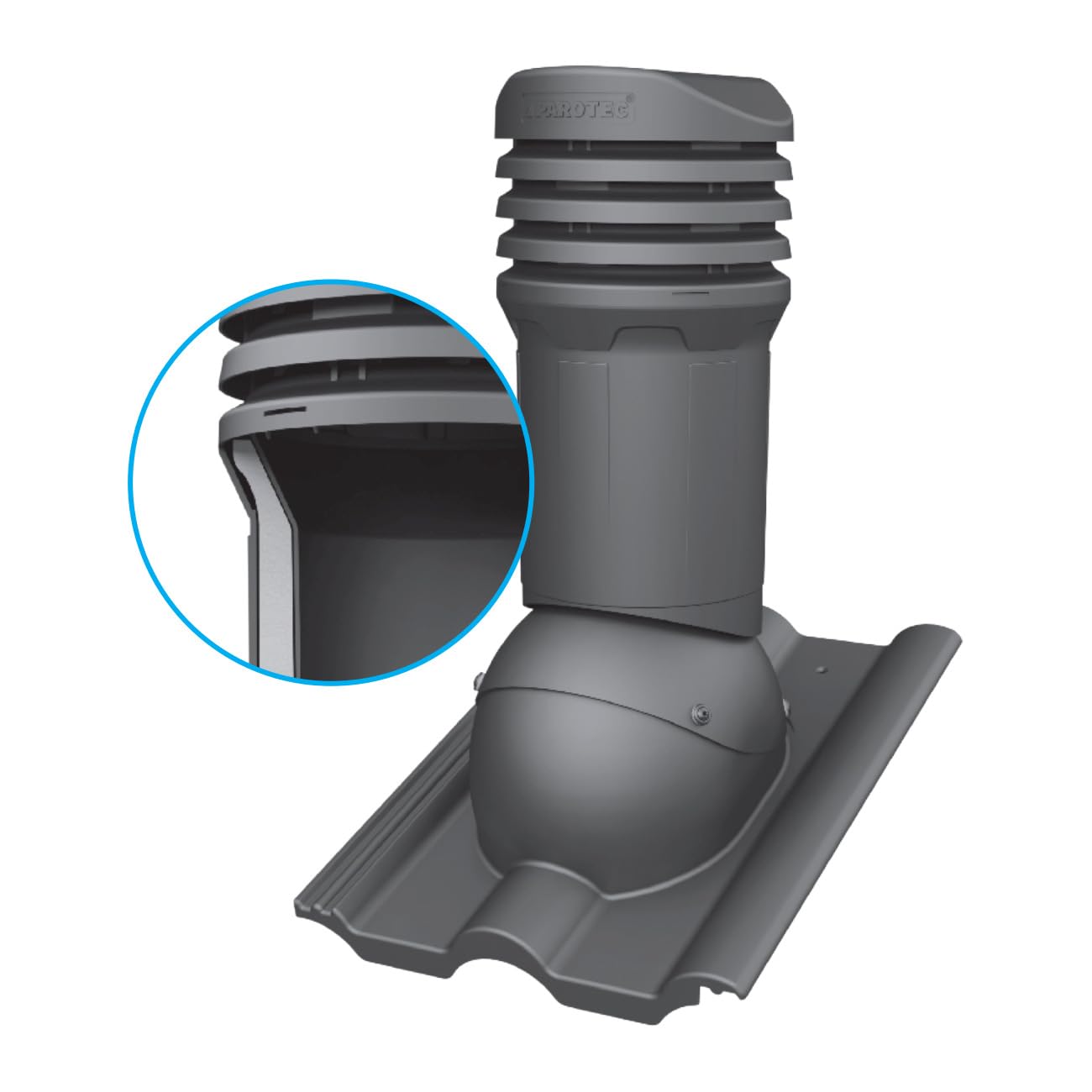 Parotec Isolierter Entlüftungskamin DN 125 mm für BRAAS - TAUNUS Dachziegel – gedämmter passiver Dachlüfter, verhindert Kondenswasser (RAL 8017 - Braun)