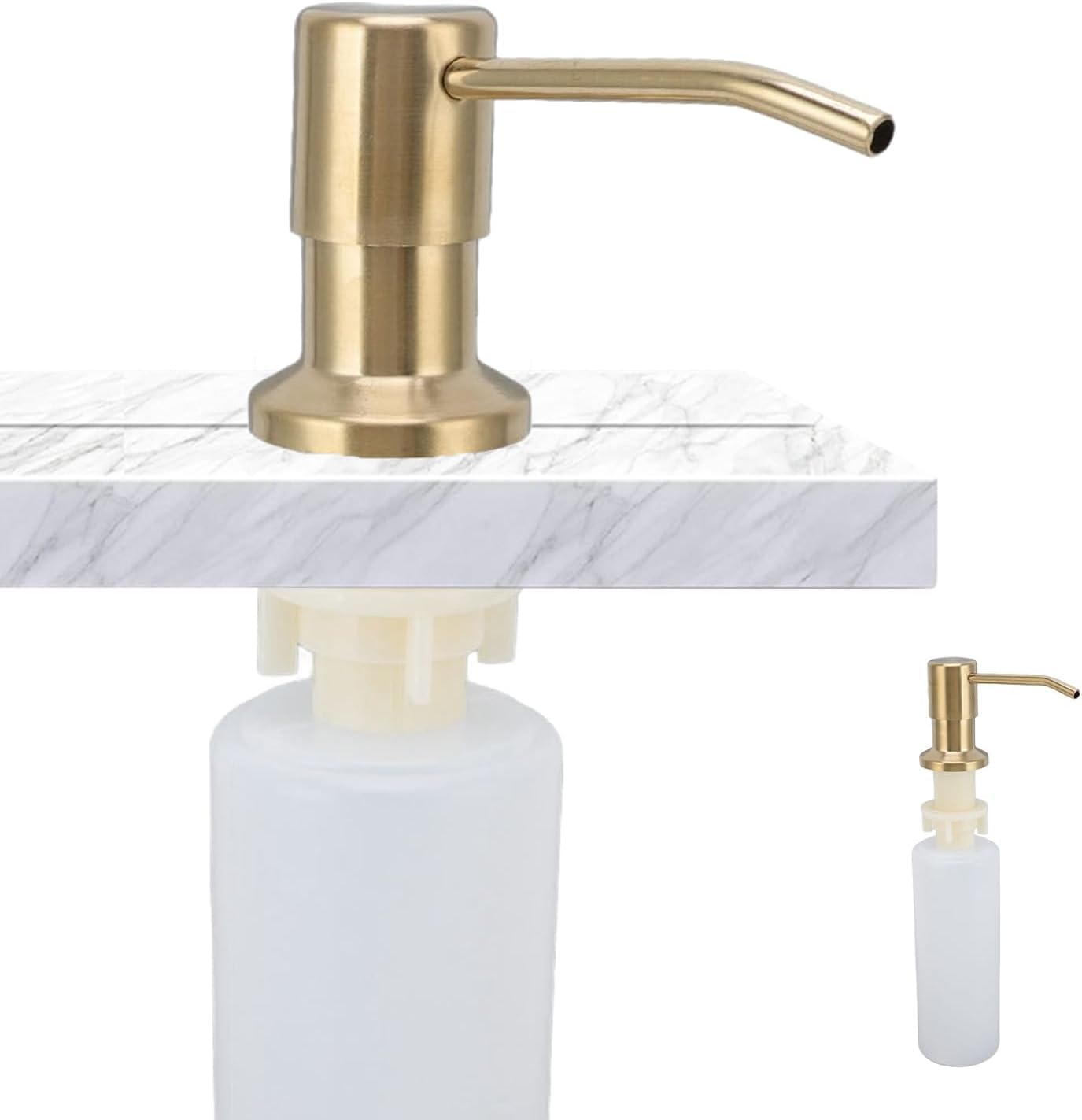 Dispensador Jabón Bajo Encimera, Dispensador de Jabón Incorporado Dosificador Jabón de Acero Inoxidable con Botella de 300 ml para Cocina, Fregadero, Baño (Oro)