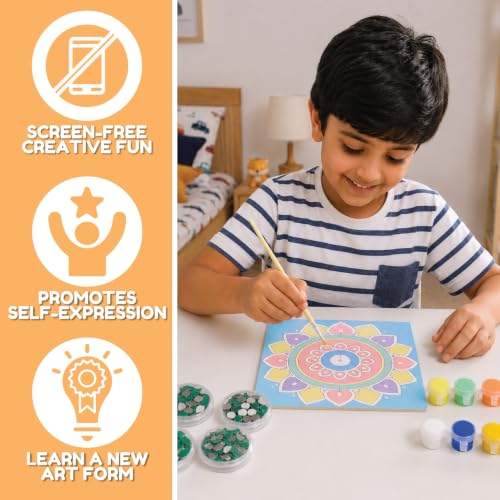 Image of Kalakaram Lippan Art Kit | Painting & Coloring Art Kit | DIY Wall Decoration Set with 3 MDF Bases 8 inch, Paints, Craft Mirrors, Clay Traditional Painting Art Set for Kids and Adults