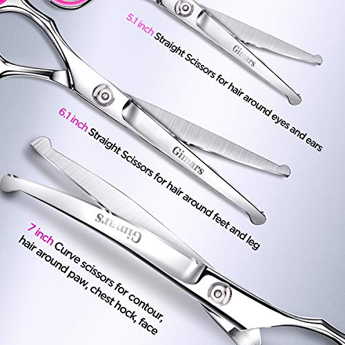 Image of Gimars Professional 4CR Stainless Steel 6 in 1 Grooming Scissors for Dogs with Safety Round Tip, Heavy Duty Titanium Coated Pet Grooming Scissor for Dogs, Cats and Other Animals