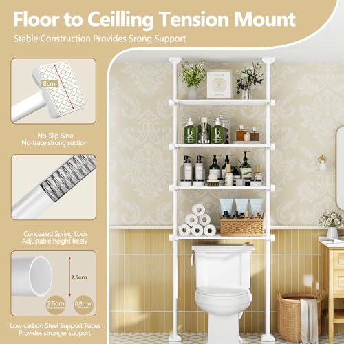 WELDUN Toilettenregal 4 Ebenen, Badezimmerregal über die Toilette platzsparend 49-79CM Breite, 122-315CM Höhe, Waschmaschinenregal Badezimmer-Organizer, Weiß