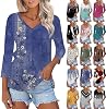 Blusas de manga 3/4 para mujer, casuales, cuello redondo, camisetas lindas, holgadas, de moda 2