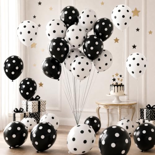 Image of TONIFUL 100 Pack Black and White Polka Dot Latex Balloons 12 Inch - Polka Dot Birthday Decorations for Wedding Baby Shower Graduation Gender Reveal Bachelorette Party Supplies