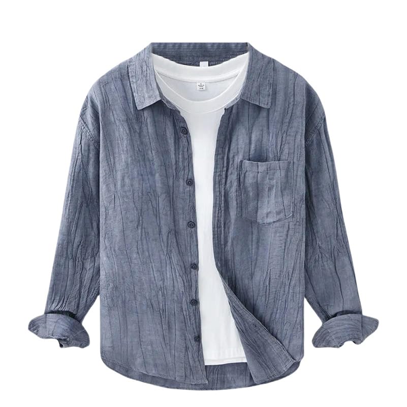 Chemise ramie homme manches longues de qualité supérieure en tissu noble uni