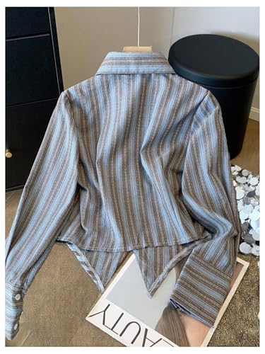 Image of SOLY HUX Women's Striped Print Button Down College Shirts Long Sleeve Tie Blouse Tops Preppy Clothes