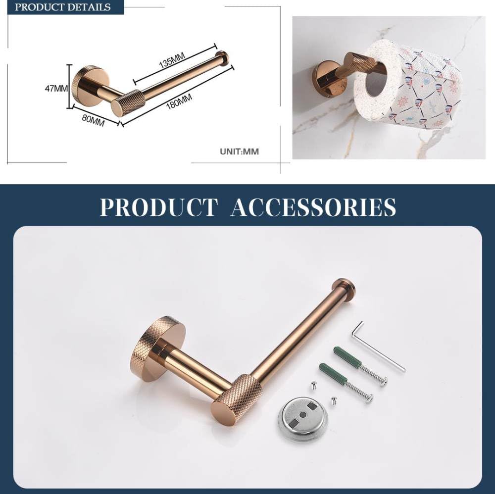 Perchero de pared de acero inoxidable dorado rosa, 4 piezas, juego de accesorios de baño, soporte para papel higiénico y toallero, elegante decoración del hogar, artículos esenciales modernos para el