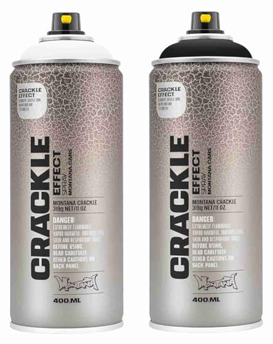 Montana Crackle Effekt Sprayfarben Set - 2 x 400ml Sprühdosen Schwarz & Weiß, Riss-Effekt Oberfläche