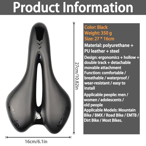 SPGOOD Fahrradsattel Herren Damen Bequemer Breit Weich Gel Ergonomisch Fahrrad Sattel mit überzug & Schraubenschlüssel für Mountainbike MTB Trekking Rennrad Heimtrainer E-Bike Fahrradsitz 27 * 16cm