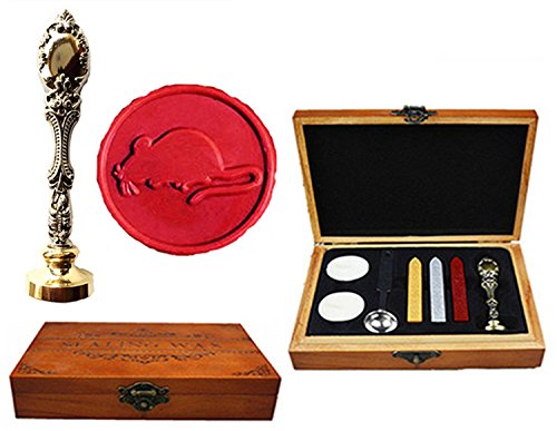 Cuillère à fondre en bois et kit de bâtons de cire avec coffret cadeau rat en bronze