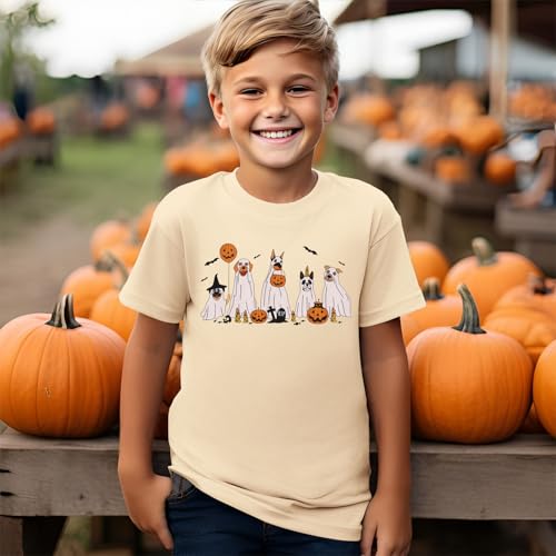 SOFEON Kids Halloween Ghost Dog Shirt Boys Girls Doggy Pumpkin T-Shirt Funny Cute Spooky Season Short Sleeve Tees Tops 6-11Y4