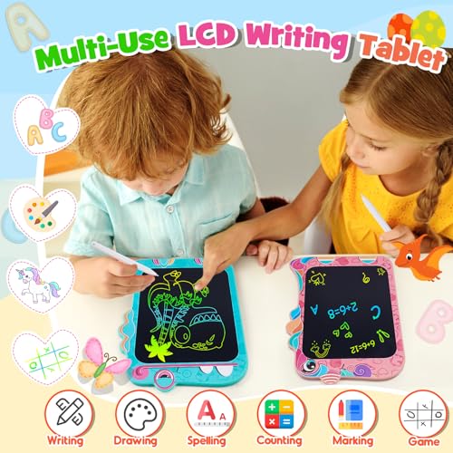 2 Pack LCD Writing Tablet for Kids: 8.5 Inch Dinosaur & Unicorn Colorful Drawing Board Doodle Pad Toys for 3 4 5 6 7 8 Year Old Boys Girls Toddlers Ages 3-5 5-7 Birthday Gift Learning Educational Toy - Thumbnail 2