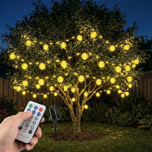 BG9D Guirlande lumineuse solaire extérieure, 17M 100 LED avec 25 lampes ananas, 8 modes avec télécommande, étanche IP67, pour extérieur, terrasse, balcon,...