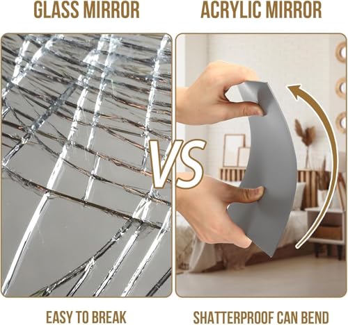 Image of Acrylic Mirror Stickers for Wall (8x8 Inch) | Self Adhesive Flexible Unbreakable Mirror Tiles | Full Length Wall Mirror Panels for Bedroom, Living Room, Bathroom, Gym, Home Decor