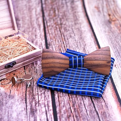 Set de corbata negra, pañuelo y gemelos para hombre miniatura 3