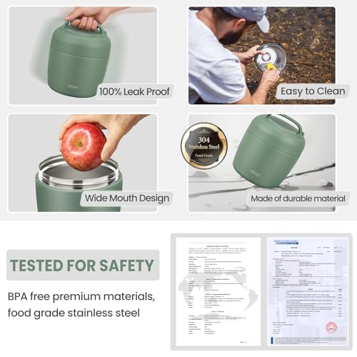 Image of wiwens Thermo Food Jar for Hot Food Adults 32OZ Soup Thermo Lunch Containers Wide Mouth Vacuum Insulated Stainless Steel Leakproof Bento Box with Spoon
