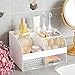 Makeup Organizer with 2 Drawers, Cosmetic Storage for Dresser Vanity and Bathroom Countertop,Make up organization and Skincare Storage with Beauty Brush Holder, Cosmetic Display Case (White)