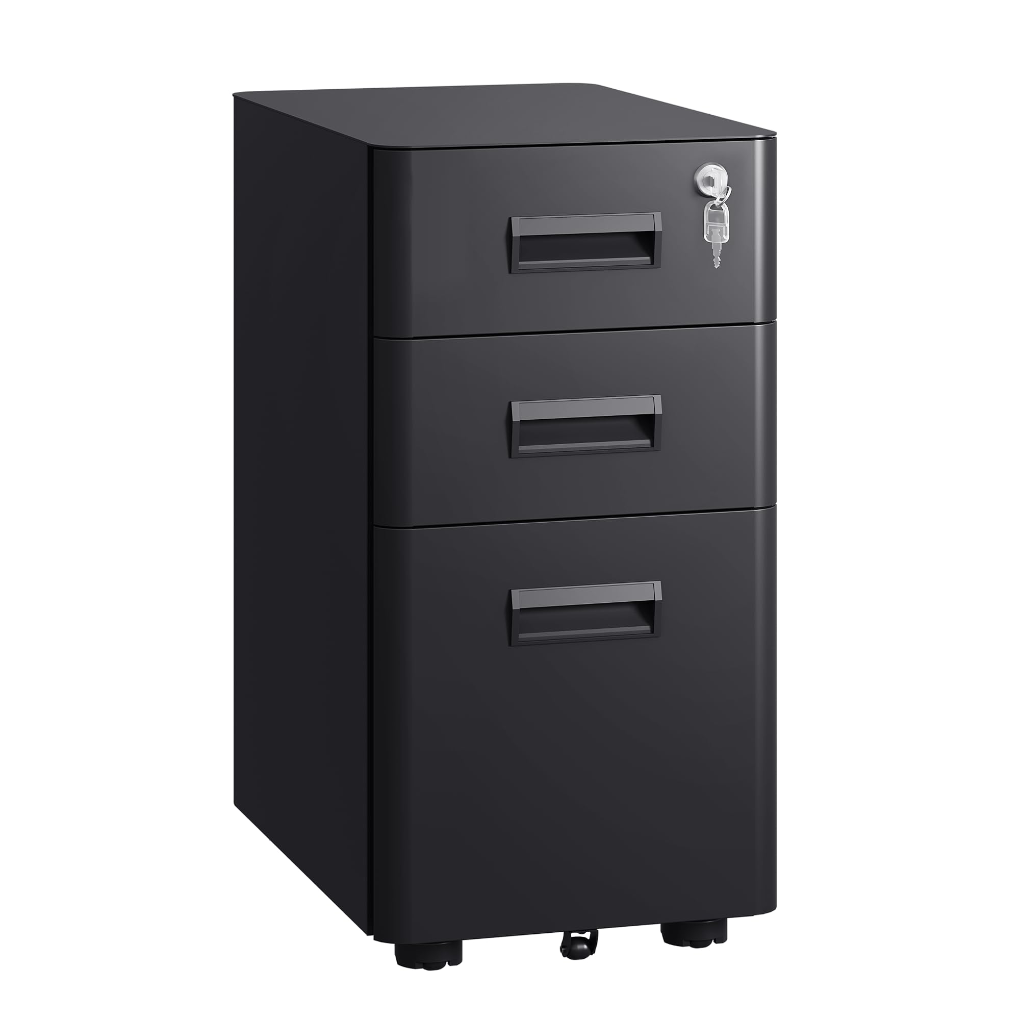 DEVAISE 3-Drawer Slim File Cabinet, Small Mobile Filing Cainet with Lock for Home Office, Fits Letter/Legal/A4 Size, 11.8 x 17.7 x 23.2 Inches (Pre-Assembled, Black): Black 17.7" D x 11.8" W x 22.8" H