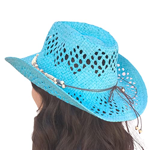Image of SILVERFEVER Straw Cowboy Hat Cowgirl Hats Men Women Sun Hat Sombreros Vagueros Classic Western Accents Sombreros