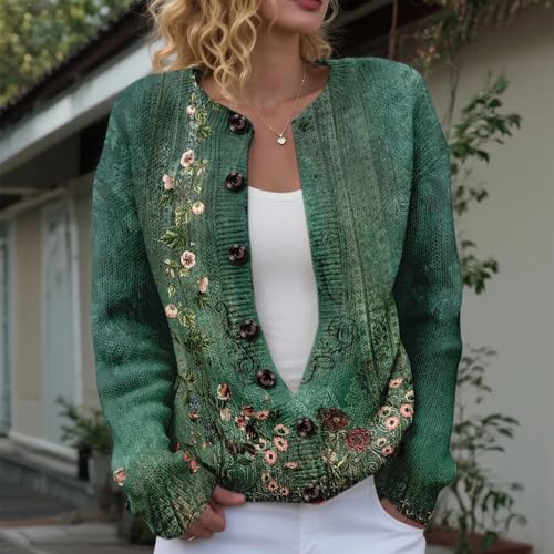 Women's Floral Print Button Down Cardigan Sweater Long Sleeve Lightweight Fall Winter Trendy Outerwear Outfits2
