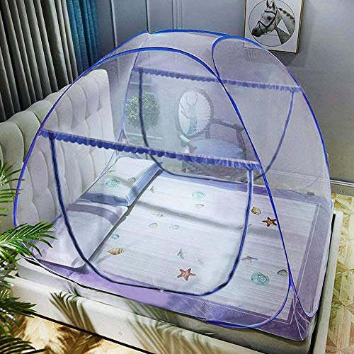 SKEIDO Pop-Up Mosquito Net 79x71x59 inch Anti Mosquito Bites Portable Mosquito Netting with Bottom Mesh Tent/Folding Bed Tent with Double Entry for Baby Adults Trip (Dark Blue)