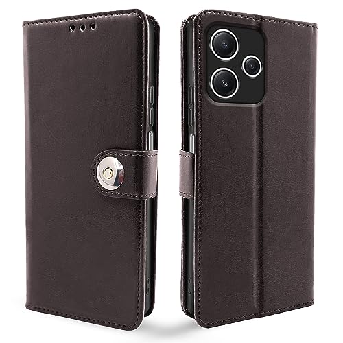 Image of Pikkme Mi Redmi 12 5G / Poco M6 Pro 5G Flip Cover Leather Finish | Inside TPU | Wallet Stand and Shock Proof | Button Flip Case for Mi Redmi 12 5G / Poco M6 Pro 5G (Coffee)