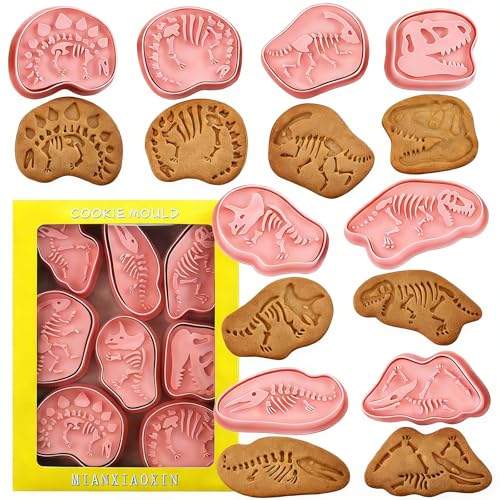 Lot de 8 emporte-pièces en plastique en forme de squelette de dinosaure pour enfants et décorations de fête