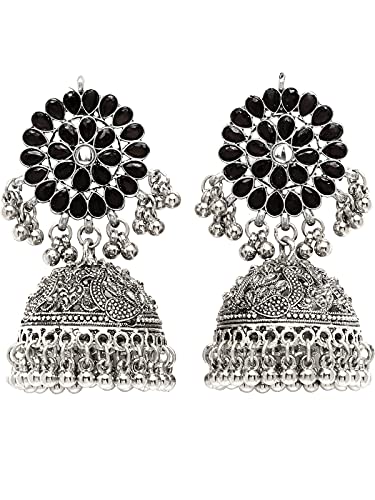 Karatcart Tribal Collection Traditional Indian Antique Oxidised Silver Stylish Afghan Jhumka Jhumki Earrings for Women Girls
