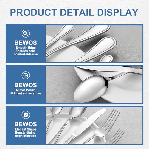 BEWOS Silverware Set for 4-20 Piece Stainless Steel Flatware Set Including Spoons, Forks, Knives, Mirror Polished Flatware for Home, Kitchen, Restaurant, Dishwasher Safe - Image 3
