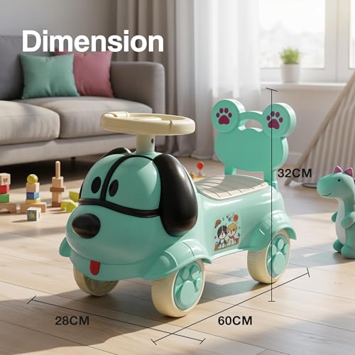 Image of Scooby Ride on Cars for Kids | Portable Baby Push Ride-ons with Music & Toy Storage | Indoor Kids Car with Lights & Safety Backrest | Outdoor Rider Cars for Kid 1 to 3 Years (Green)