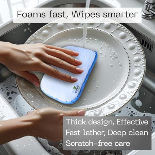 Image of Kitchen Dish Sponge Set, Dual Sided with Rayon derived from Bamboo and Mesh, Non Scratch Kitchen Cleaning Sponge Extra Absorbent Dish Sponge with Long Lasting Durable Scrubber, 3 Pack