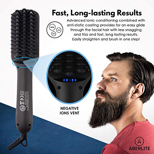 (Upgraded) Aberlite MAX - Beard Straightener for Men - Beard Straightening Heat Brush Comb Ionic - for Home & Travel