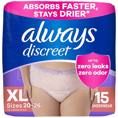 Image of Always Discreet Adult Incontinence Underwear for Women and Postpartum Underwear, Extra Large, Up to 100% Bladder Leak Protection, 15 Count