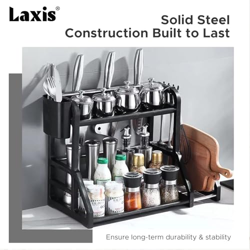 Image of LAXIS 2-tier Spice Rack Kitchen Organizers And Storage Multipurpose Kitchen Decor & Kitchen Storage Rack Kitchen Organizer With Hanging Hooks Countertop Organiser Utensil Stand and organizer rack