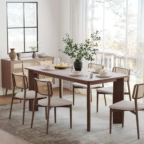 Image of Casaphoria 67 inch Farmhouse Dining Table for 6，Wood Rectangular Living Room Table, Modern Kitchen Table with Sturdy Base & Thickened Tabletop, Easy to Assembly & Clean, Walnut