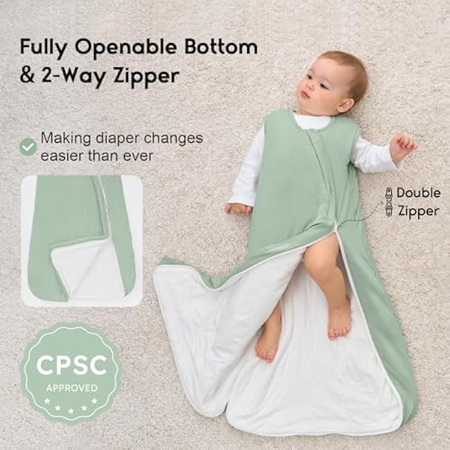 Yoofoss Rayon Made from Bamboo Baby Sleep Sack 6-12 Months 1.0 Tog Baby Wearable Blanket, Super Soft Infant Toddler Sleeping Sack 2-Way Zipper