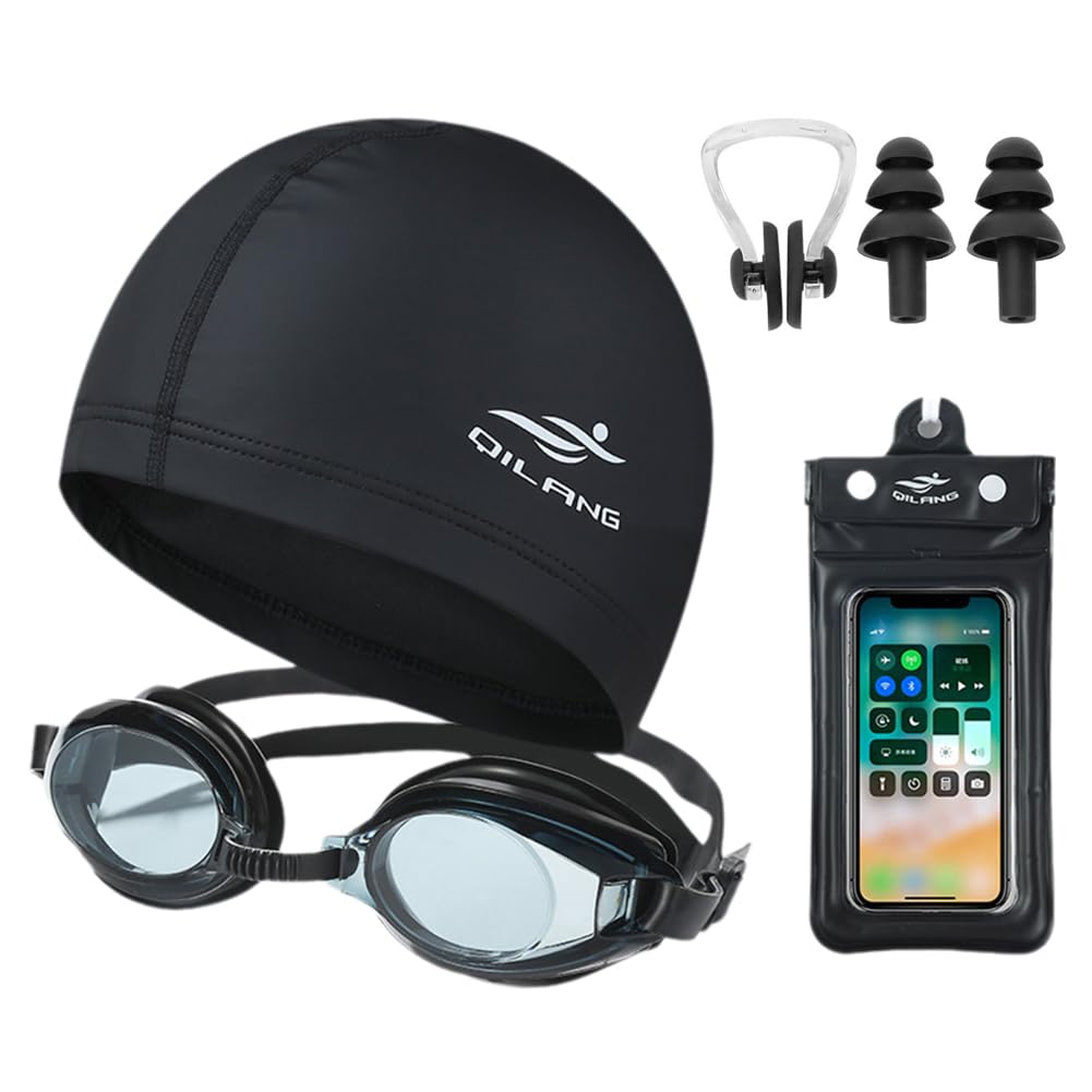5PCS Sin Filtraciones Gorro De Natación,Bolsa Impermeable,Protección Uv Polarizada Antivaho Ajustable Gafas De Natación Buceo,Gafas Piscinapinza Para La Nariz,Natación Perfecta Con Para Hombre y Mujer