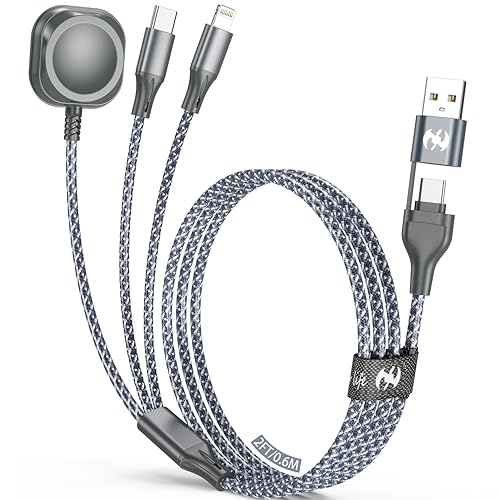Multi Charging Cable for Apple Watch Charger 2FT, Travel Essentials USB A/C Lightning Type C USB C Cord iWatch Magnetic Wireless Charger 3 in 1 Charging Wire for Apple iPhone Android Phone and iWatch