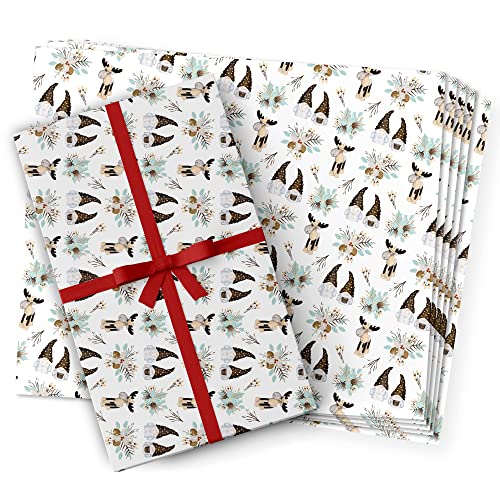 Watercolour Christmas Nordic Gnomes - Wrapping Paper, Gift Wrap (Pack of 5 Sheets) by Finger prints