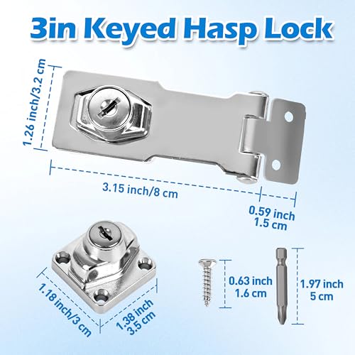 Image of 1 Pcs keyed Hasp Lock,3 inch keyed hasp Locks Twist knob keyed Locking hasp for Cabinet Small Door,Hasp Lock with Keys,Metal Safety Hasp Latches(1 Pcs Silver, 3 inch)