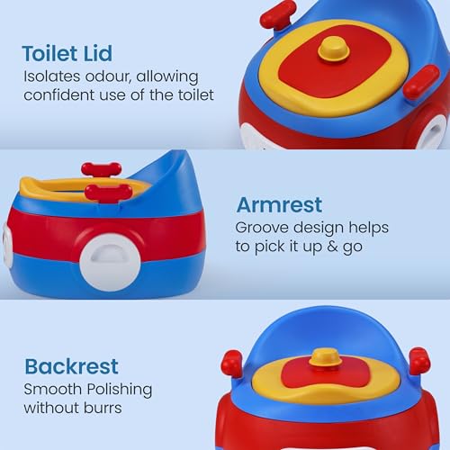 Image of LuvLap 3-in-1 Potty Training Seat for Kids 1-5 Years: Comfortable Baby Potty with Removable Pot, Safety Handles, Splash Guard & Anti-Slip Base for Secure Home Toilet Training, Red