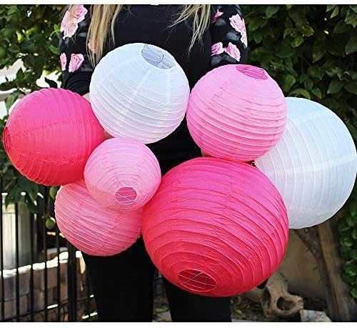 Just Artifacts Decorative Round Chinese Paper Lanterns 12pcs Assorted Sizes & Colors (Color: Pinks)