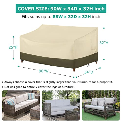 Sunpatio Outdoor Couch Cover Waterproof, Patio Furniture Covers For Oversized Sofa Couch Bench, Heavy Duty Outdoor Furniture Cover With Air Vents And Handles, 90W X 34D X 32H Inch, Beige & Olive #TOP5
