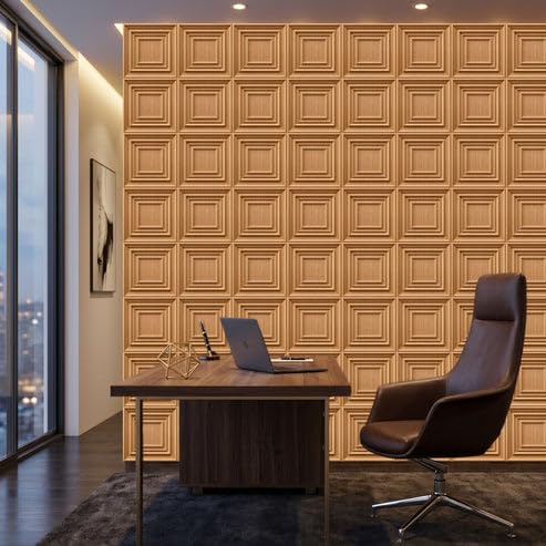 Image of Kayra Decor 3D PVC Wall Panels for Bedroom & Living Room | Accent Design | Metallic Wood Color | 19.7 x 19.7 Inch | Pack of 12 | 32.28 Sq Ft