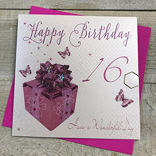White Cotton Cards WBA16 Carte d'anniversaire Faite à la Main Motif Happy 16th Birthday Cover