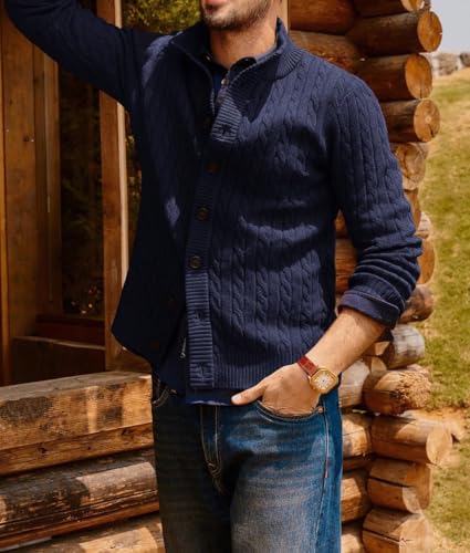 ZAFUL Mens Cardigan Sweater Button Up Stand Collar Sweater Knit Textured Sweaters2