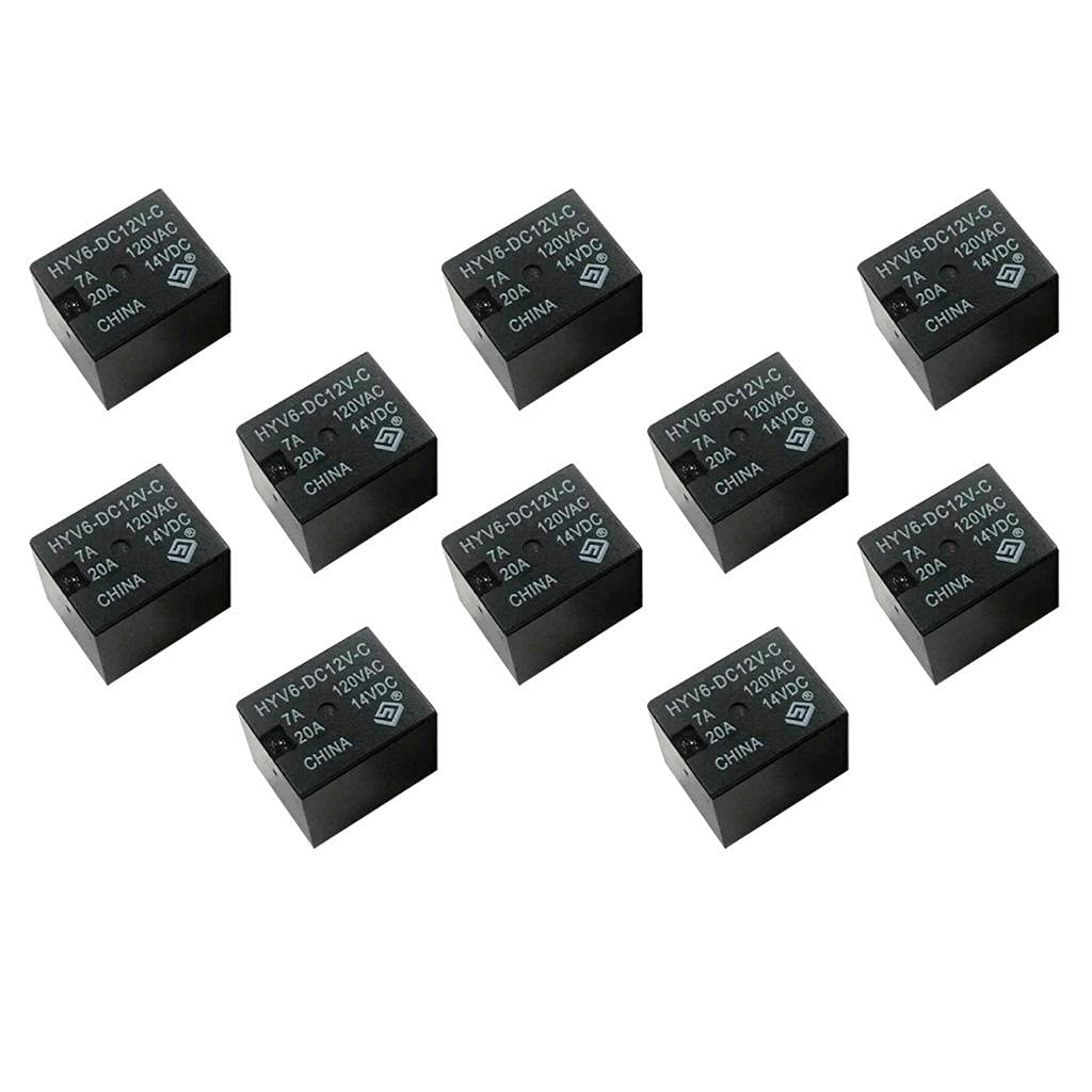 MENT 10PCS 12V DC Mini Power Relay HYV6-DC12V-C SPDT 7A 20A PCB Mount with 5 Pin