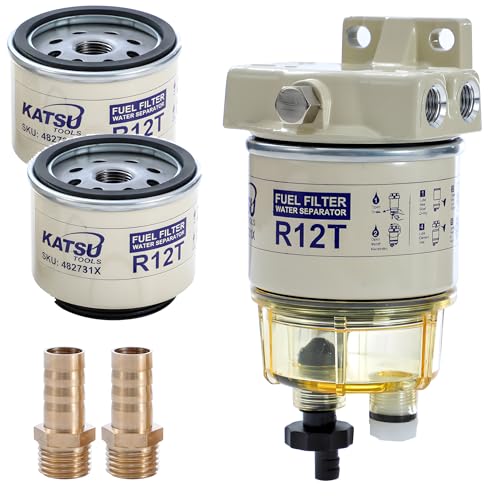 KATSU - Filtro diésel separador de agua R12T con 2 filtros adicionales para motores diésel, barcos, camiones, tractores, generadores eléctricos 482731X