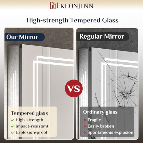 Keonjinn 30 x 32 Inch Lighted Medicine Cabinet with Lights, LED Medicine Cabinet Mirror for Bathroom, Tempered Glass, Adjustable Shelves, No Outlets, 3 Color Temperature, Anti-Fog, Surface Mount Only by Keonjinn - Image 7